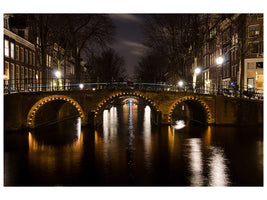 panoramic-3-piece-canvas-print-at-night-in-amsterdam
