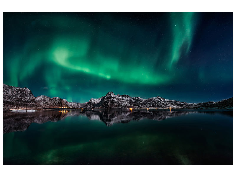 4-piece-canvas-print-lofoten-aurora-reflection