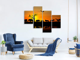 modern-4-piece-canvas-print-safari-animals-at-sunset