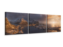 panoramic-3-piece-canvas-print-sunrise-over-reine