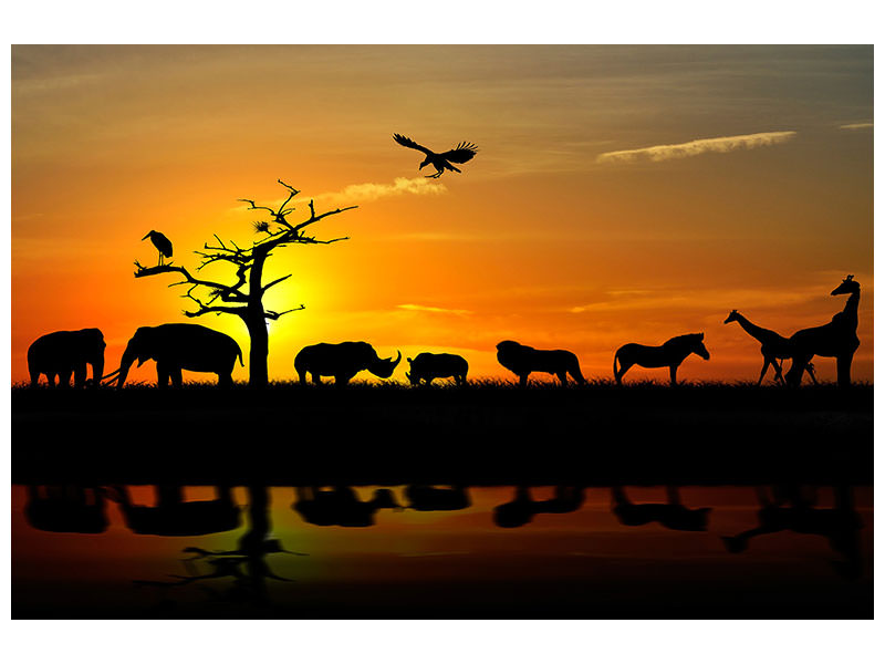 panoramic-3-piece-canvas-print-safari-animals-at-sunset