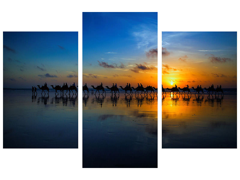 panoramic-3-piece-canvas-print-sunset-camel-ride