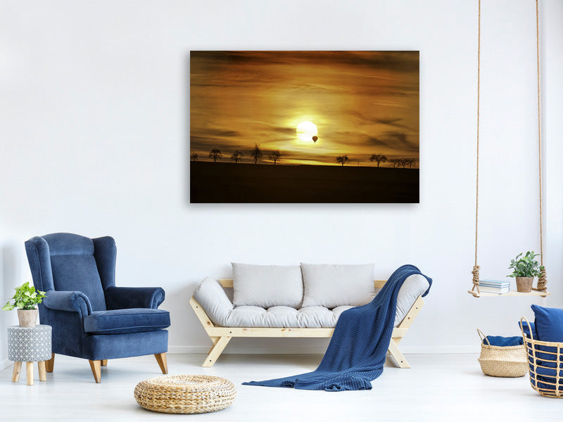 panoramic-3-piece-canvas-print-sunset-with-hot-air-balloon