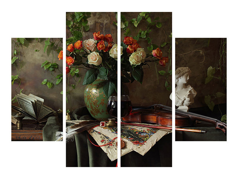 4-piece-canvas-print-still-life-with-violin-and-flowers-iii