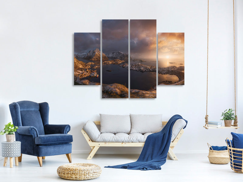 4-piece-canvas-print-sunrise-over-reine