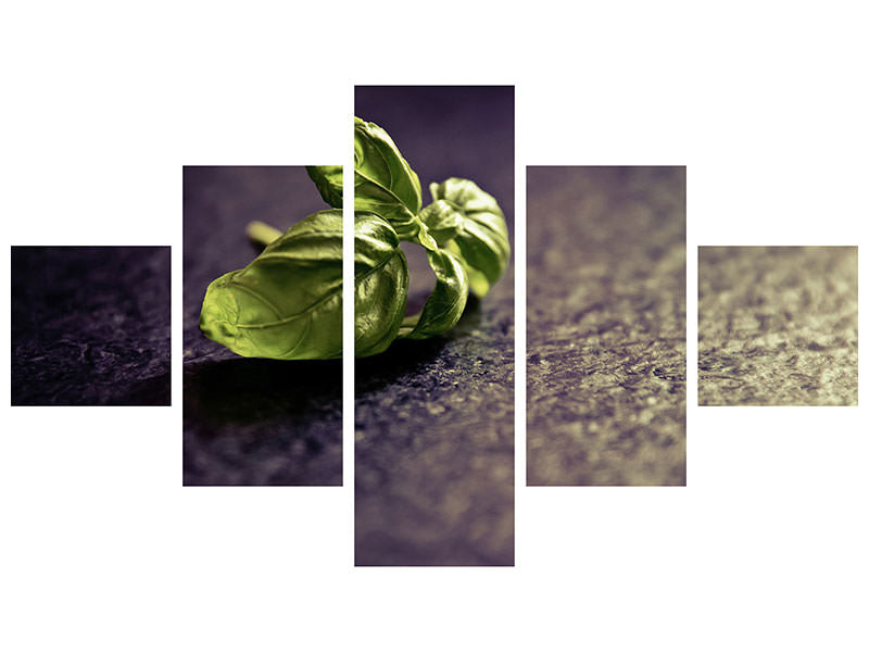 5-piece-canvas-print-basil-leaves