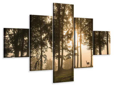 5-piece-canvas-print-deer-in-the-morning-mist