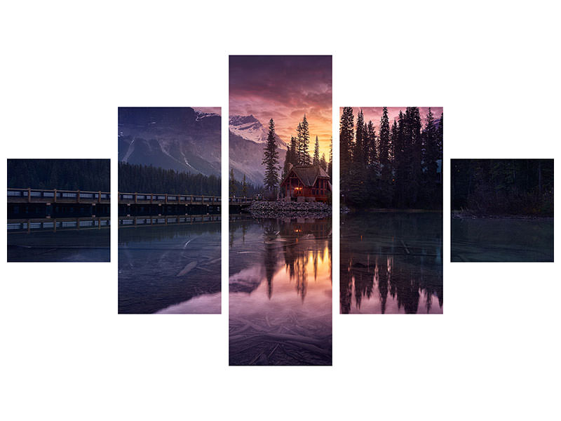 5-piece-canvas-print-lake-house-sunrise