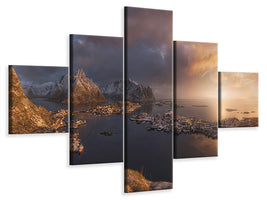 5-piece-canvas-print-sunrise-over-reine