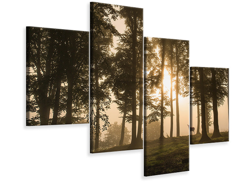 modern-4-piece-canvas-print-deer-in-the-morning-mist
