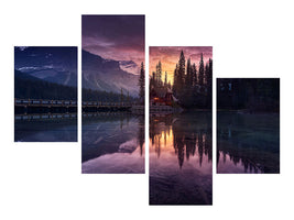 modern-4-piece-canvas-print-lake-house-sunrise