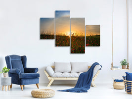 modern-4-piece-canvas-print-red-poppies-and-sunrise