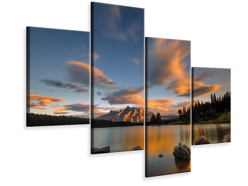 modern-4-piece-canvas-print-two-jack-lake-sunset