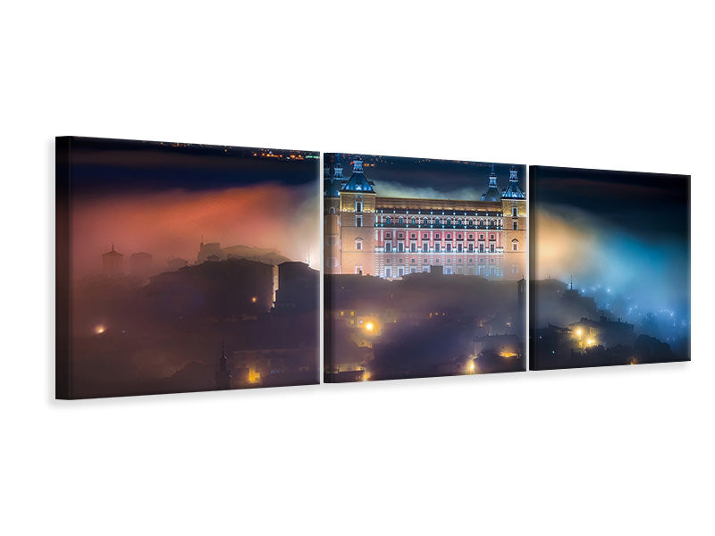 panoramic-3-piece-canvas-print-mystic-foggy-night-in-toledo-city