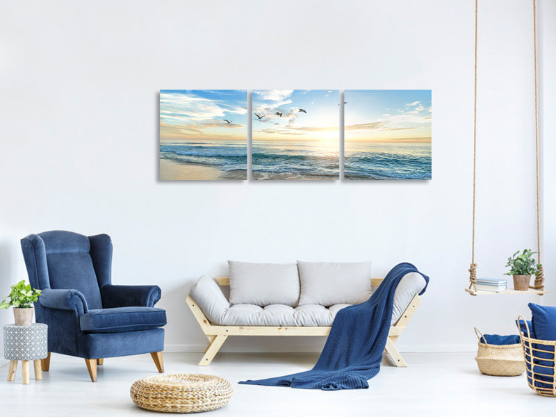 panoramic-3-piece-canvas-print-the-seagulls-and-the-sea-at-sunrise