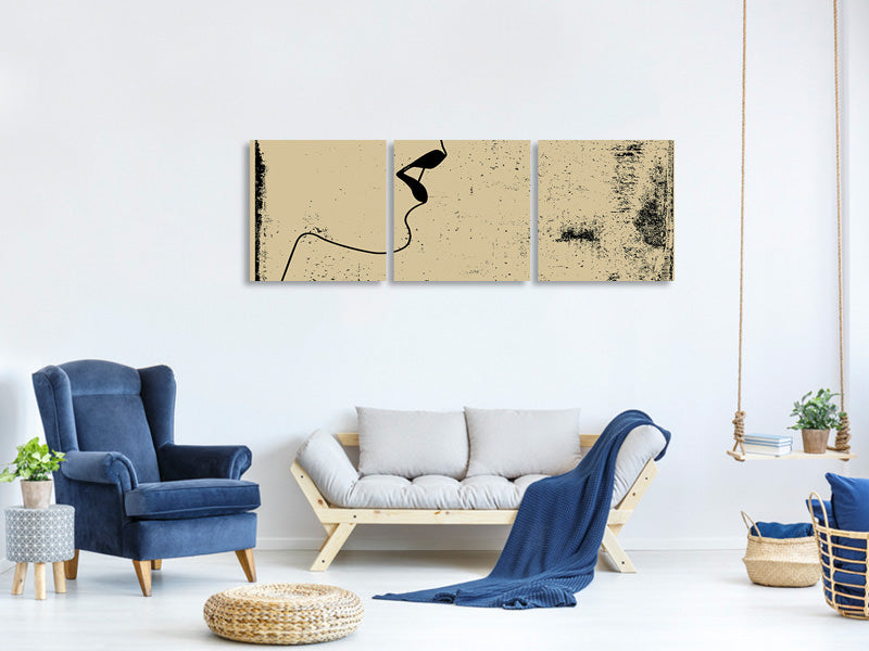 panoramic-3-piece-canvas-print-woman-portrait-in-grunge-style
